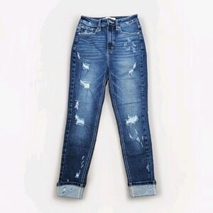 Kancan Skinny Jeans Womens Size 25 Dark Blue Denim Distressed, Style KC9181D
